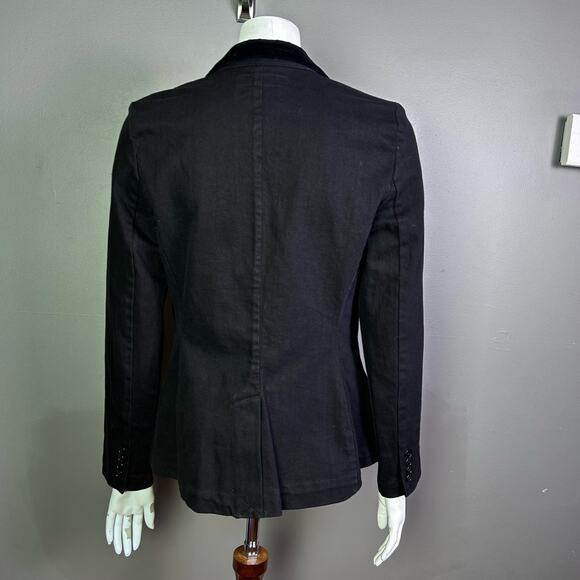 Lauren Ralph Lauren jacket medium denim blazer equestrian velvet collar black - Picture 4 of 11